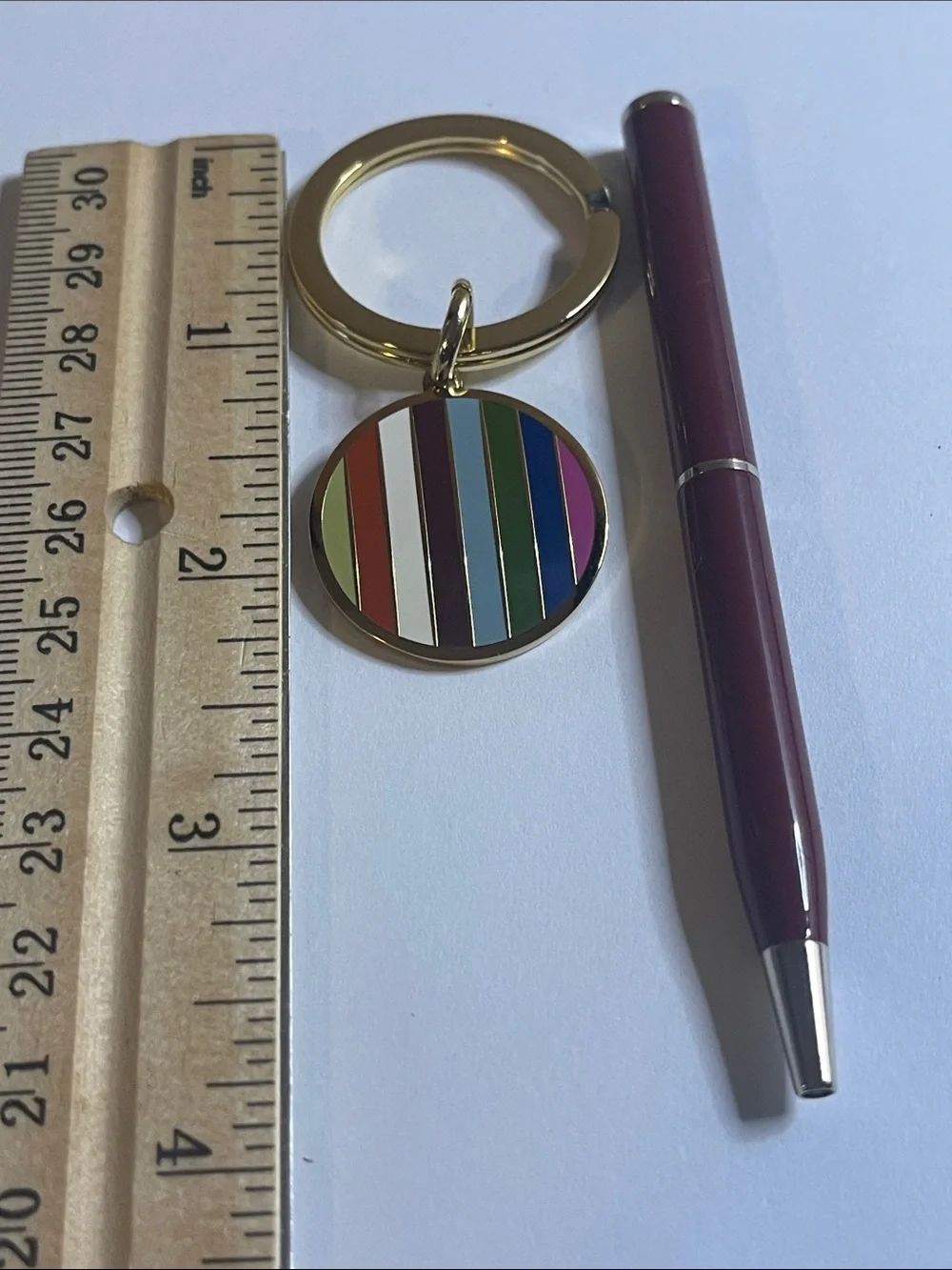 Coach Legacy Gold-Tone Multicolor Striped Enamel Keyring and Coach Pen
